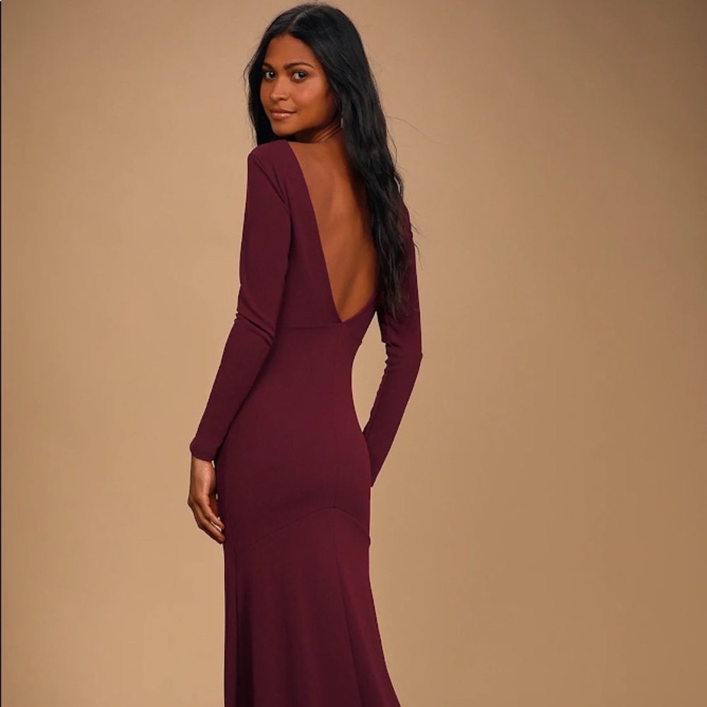 “Wait For Me” Burgundy Long Sleeve Gown